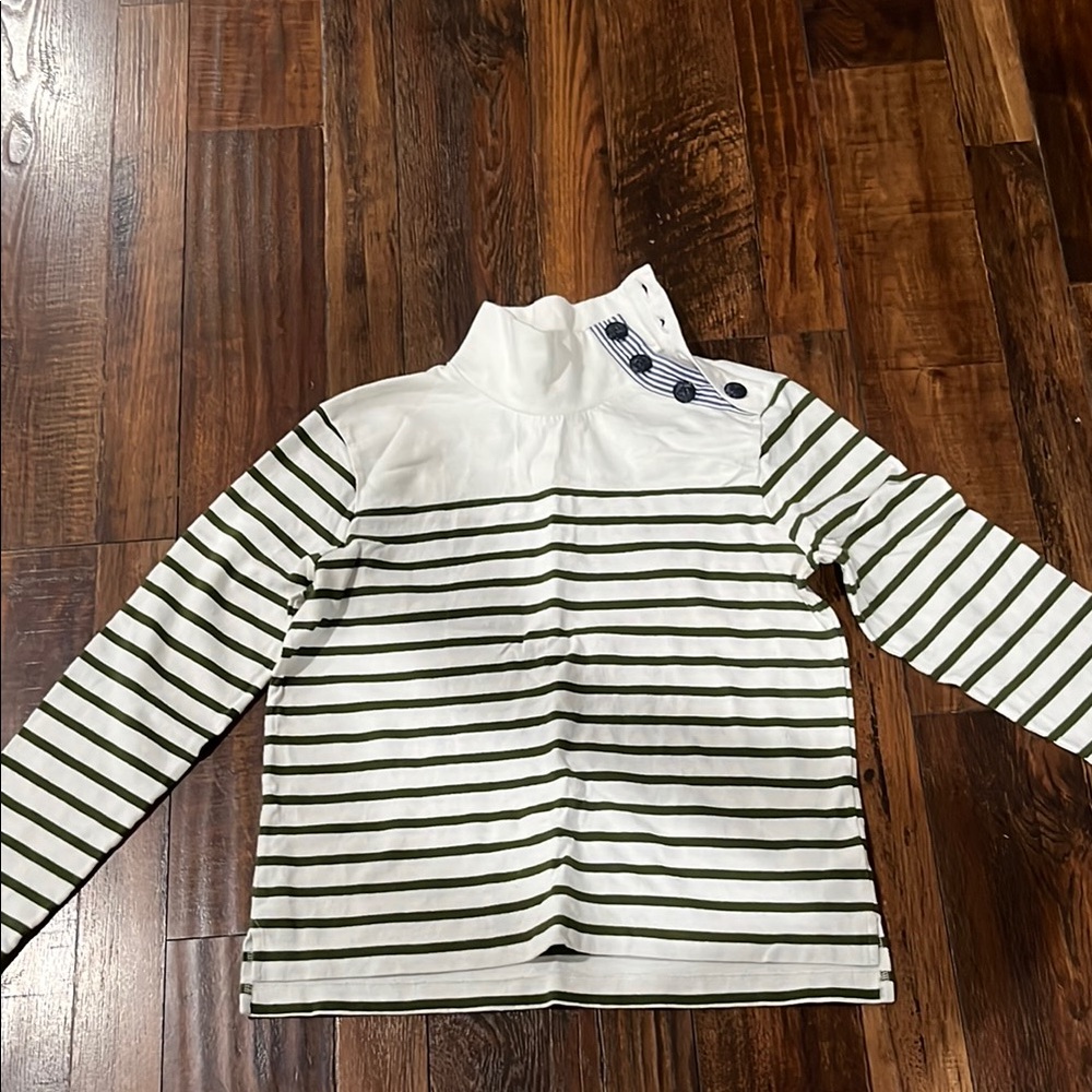 J Crew Striped White and Green Long Sleeve Top